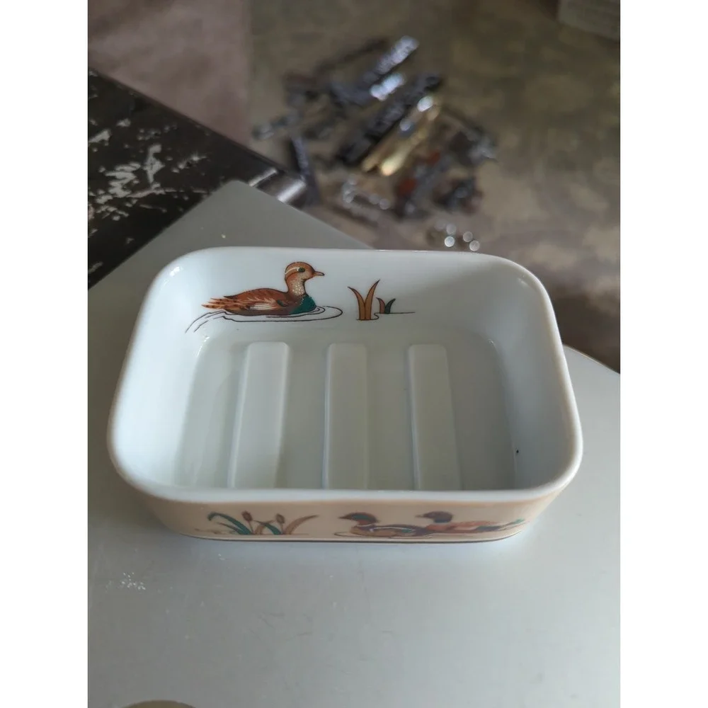 Vintage Fine Porcelain Wood Ducks Soap Dish by Andre Richard Japan MCM